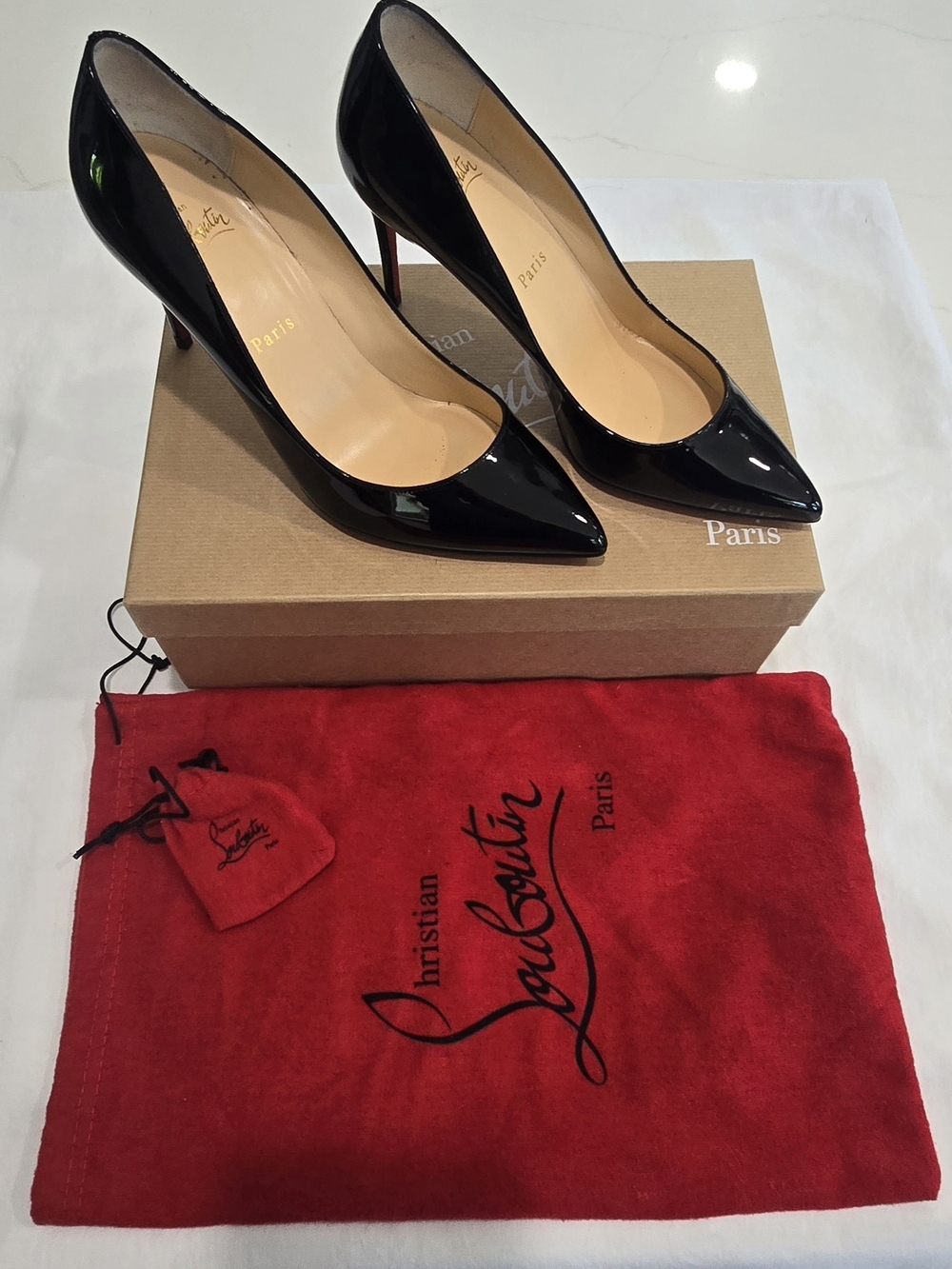 Christian Louboutin Black Patent Pigalle Follies 85 Pointed Toe Pumps